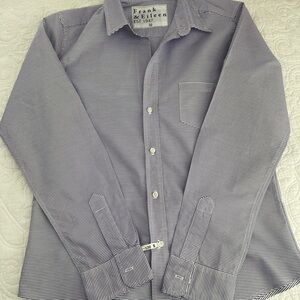 Frank & Eileen Women’s blue and white striped button down. Size M